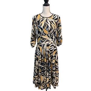 NWT Ashley Stewart Textured Print Midi Dress Size 12 Full Skirt Black Yellow